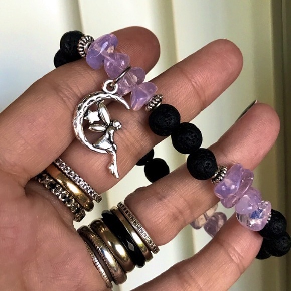 Amethyst milk lavender lava rock fairy bracelet - Picture 3 of 8